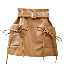 Г. Осенне-зимняя новая модная юбка с карманами и завышенной талией кожаная короткая юбка-трапеция юбка из искусственной кожи 727