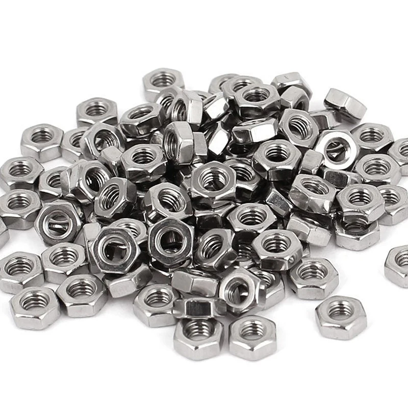 

Hot Sale Metric M3 Hex Nuts 304 Stainless Steel Fastener DIN934 100pcs for Bolt