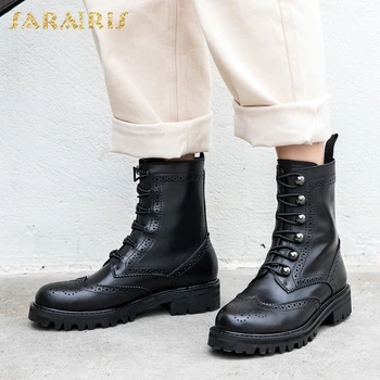 

Sarairis New Platform Square Heels Genuine Leather Shoes Woman Natural Cow Skin Motorcycles Boots