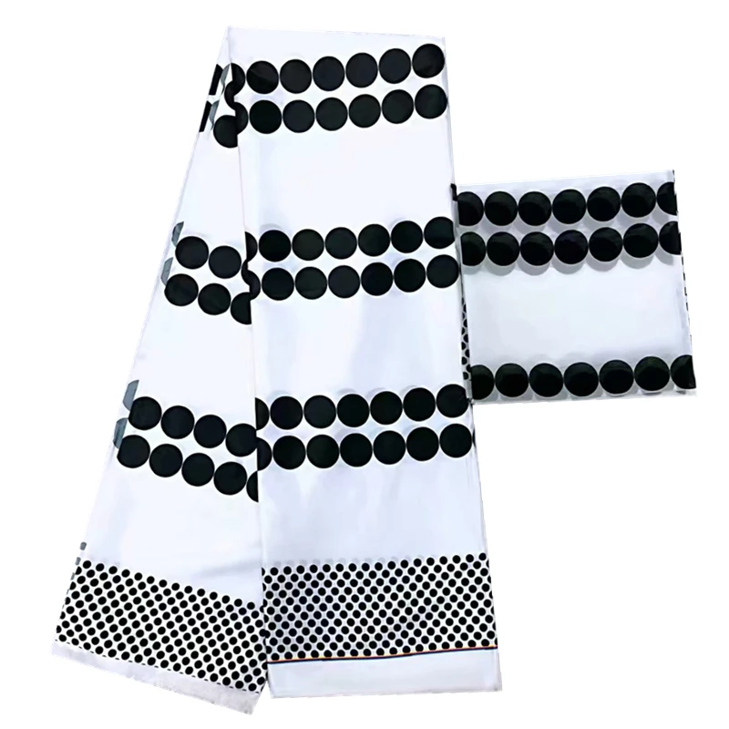 Африканская восковая шифоновая шелковая атласная ткань в белый и черный горошек африканская вощеная ткань принтом 4+ 2 ярдов