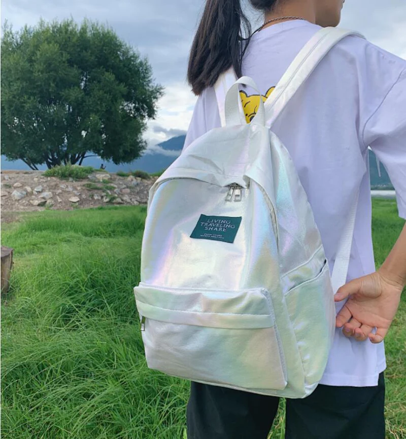 Yogodlns Водонепроницаемый лазерный рюкзаку, Для женщин плеча Сумка в сдержанном стиле голографический рюкзак школьные сумки для подростков, сумки для девушек для путешествий