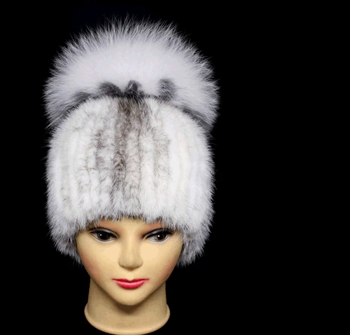 Women real mink fur hat fox fur pom poms fur headgear lady fashion casual genuine mink fur Skullies& Beanies new design