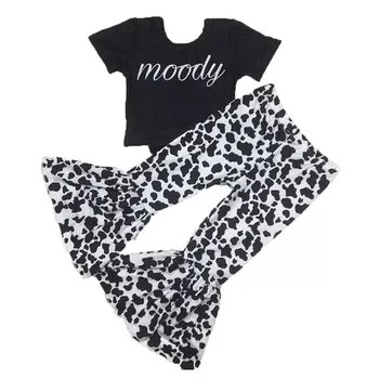 

Hot sale Baby girls' clothing set with cotton fabric cute farm cow children summer clothes