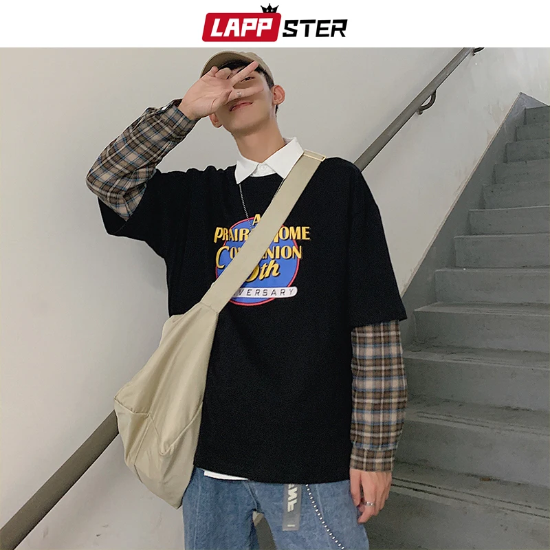 LAPPSTER Men Plaid Patchwork Harajuku Hoodies 2020 Pullovers Spring Mens Korean Streetwear Sweatshirts Women Japanese Clothing LAPPSTER Men Plaid Patchwork Harajuku Hoodies 2020 Pullovers Spring Mens Korean Streetwear Sweatshirts Women Japanese Clothing