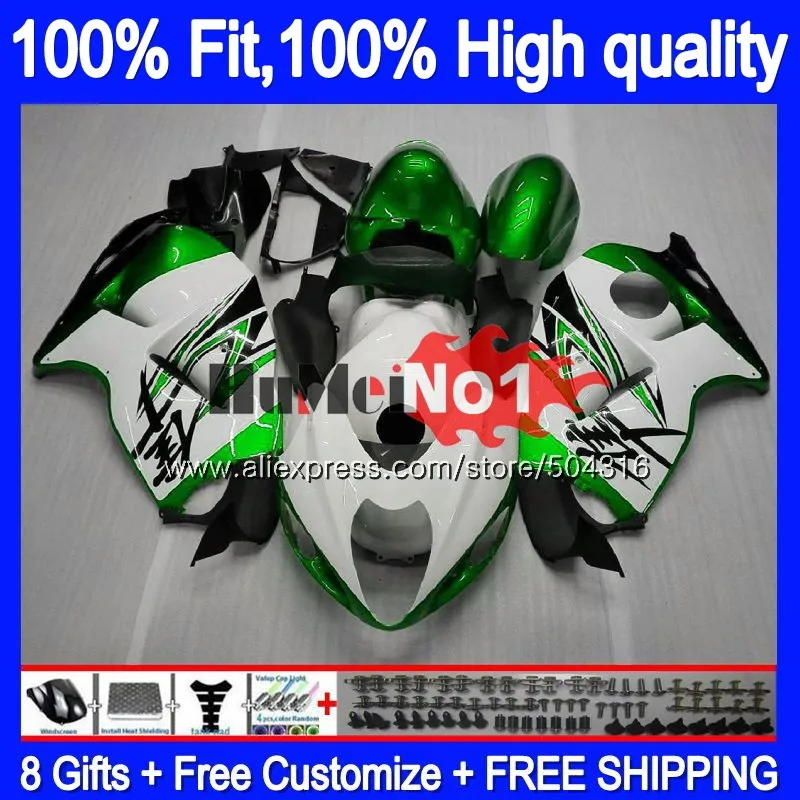 Инъекции для SUZUKI Hayabusa GSXR 1300 2008 2009 10 11 12 29MC. 299 GSXR-1300 GSXR1300 08 09 2010 2011 2012 обтекатель белого и зеленого цвета