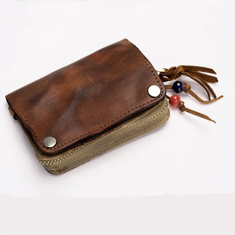 Vintage Genuine Leather Key Holder Cowhide Men Women Key Wallet Organizer Pouch Car Keychain Housekeeper Case Card Bag key case key holder key organizer key purse