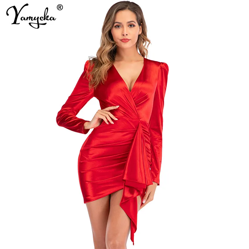 red bodycon silk dress