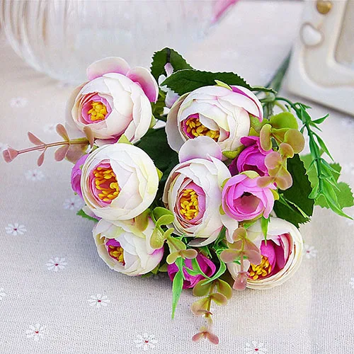Light-purple 10 голов маленькие Чайные розы, искусственные шелковые цветы, искусственные розы, Флорес, свадебные, вечерние, для дома, Весенняя ваза, украшение, искусственные цветы - Цвет: Light-purple
