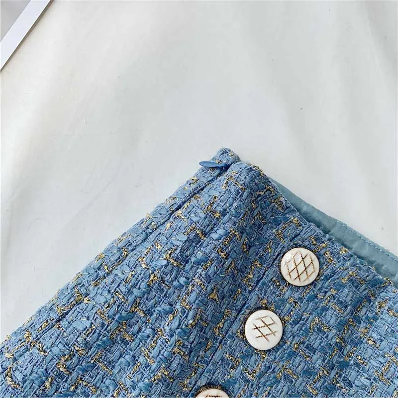 Spring Autumn Double-breasted High Waist Wide Leg Shorts For Women Plaid Bright Silk Slim Short Pants Ladies A-line Femme Shorts