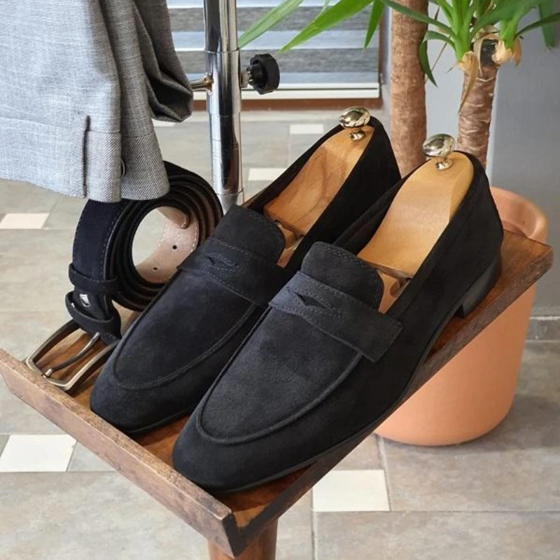 Zapatos de vestir para hombre, mocasines cómodos de ante de imitación con redonda y tacón bajo, color negro, primavera y otoño, 2021, 3KC767| Zapatos formales| - AliExpress