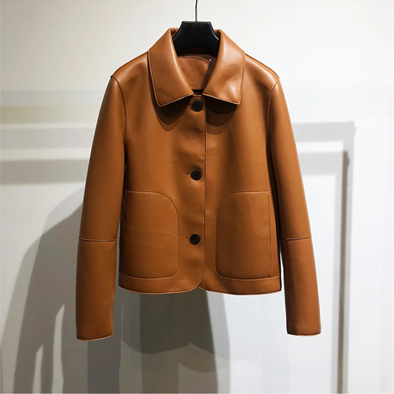 Europe Style spring 2021 New Designer women's sheepskin leather coat High quality genuine leather jackets C389 spring new genuine leather sheepskin mixed colors outerwear france style vintage puff sleeve elegant jackets womens coat