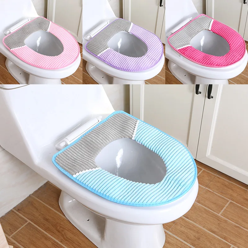 Wc-Mat Seat-Case Toilet-Cover Home-Decor Warm Cushion Washable Thick Velvet Colorful