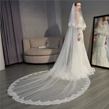 Кружевная свадебная фата белого цвета и цвета слоновой кости, двухслойная Длинная фата невесты С румяной, свадебные аксессуары, вуаль для свадьбы