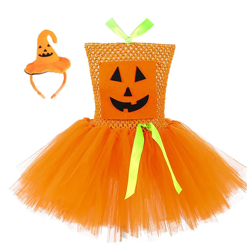 Scarecrow Halloween Girl Pumpkin Tulle Tutu Dress Scary Pattern Children Kid Thanksgiving Holidays Festival Costume Dresses | Детская
