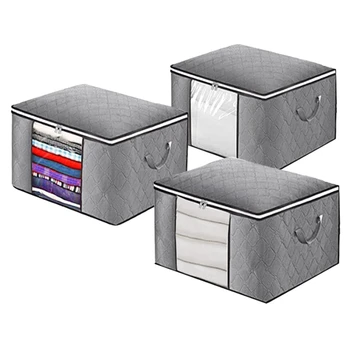 

3 Pcs Foldable Storage Bags,Storage Bins with Clear Window,Closet Organizer Great for Clothes,Quilt and More