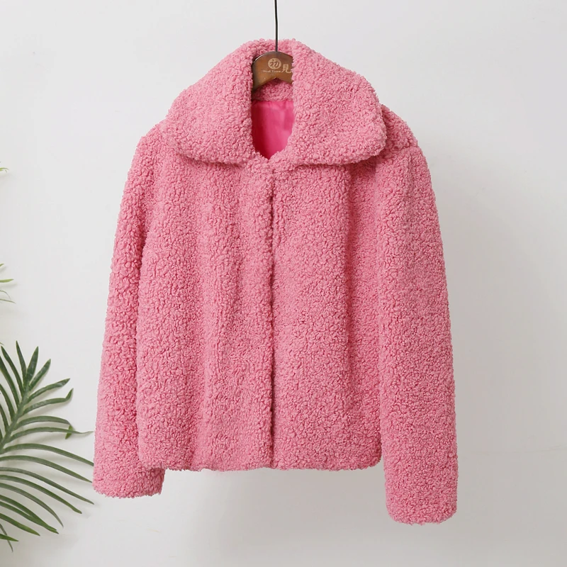 

ZADORIN Autumn Winter Lapel Solid Long Sleeve Lambswool Warm Faux Fur Coat 2019 Women Plus Size Short Fake Fur Jacket Overcoat