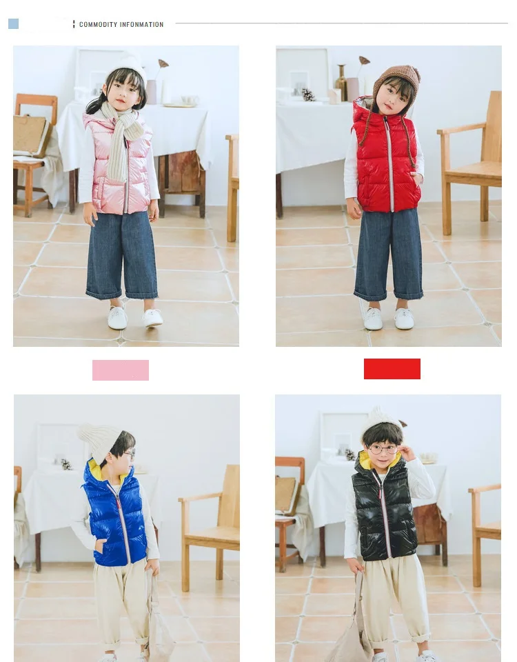 Детский жилет Детская верхняя одежда зимние пальто Детская одежда Теплый хлопковый жилет с капюшоном для маленьких мальчиков и девочек