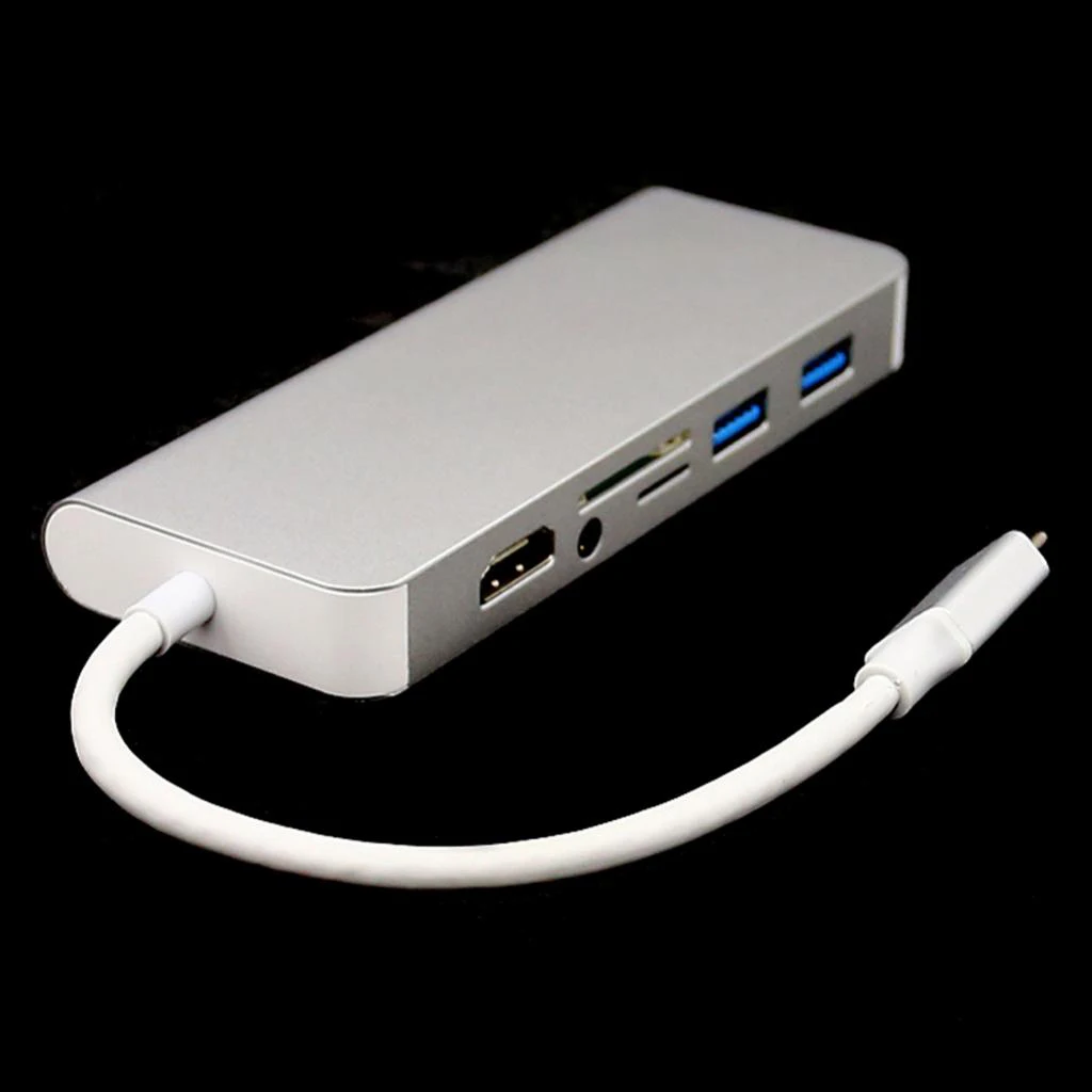 8in1 адаптер хаб, USB C 3,1 до 3,5 мм аудио, 4K HDMI, 1000M RJ45, USB 3,0*2, кардридер и зарядный порт type-C PD