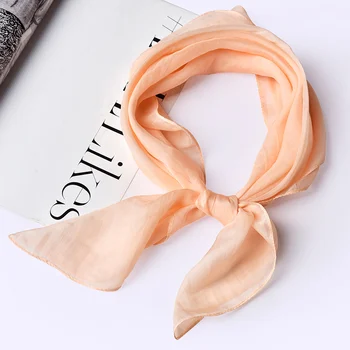 

Spring Square Silk Neckerchief 65*65cm Hangzhou Silk Kerchief Wraps for Ladies Solid 100% Real Silk Chiffon Square Neck Scarf