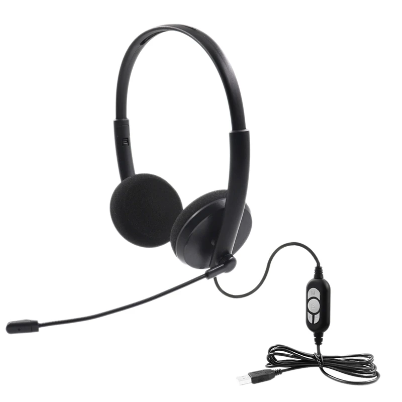 

USB Binaural Headset Call Center with Noise Cancelling Mic for PC Home Office Phone Customer Service Plug and Play