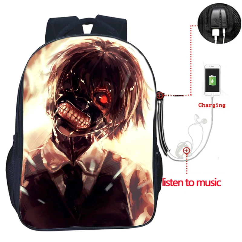 17 Лидер продаж одежда с надписью «Tokyo Ghoul USB заряд рюкзак модные зарядка через usb Дорожная сумка на плечо, для студентов, для мальчиков и девочек подростков Mochila школьный рюкзак - Цвет: 17