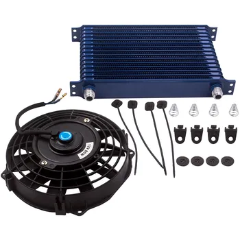 

AN10 10 AN 15 Row Engine Transmission Oil Cooler Aluminum + 7" Electric Fan Kit 15 Row & 7" Electric Fan Kit 12V 80W