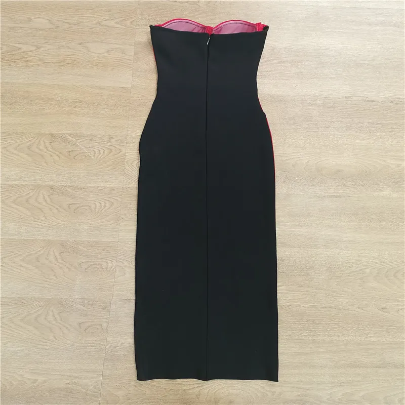 Strapless Women Bandage Dresses 2021 New Summer Ladies Sexy Slit Sleeveless Midi Dress Fashion Elegant Evening Party Vestido