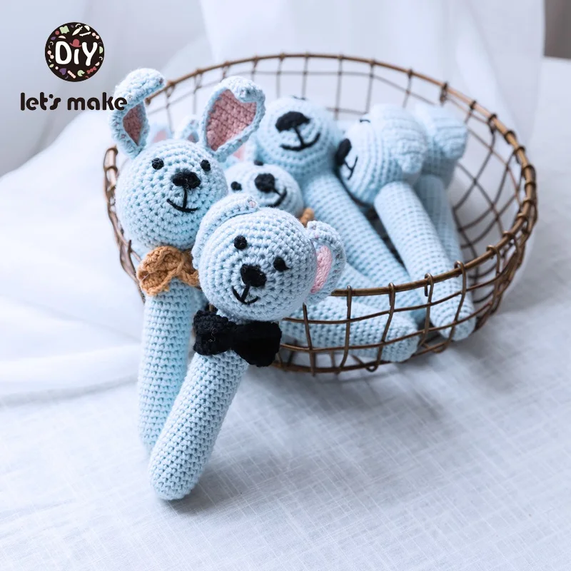

Let s Make Baby Toys 0-12 Months Soft Rattles For Newborns 1PC Rabbit Musical Educational Dog Crochet Knitting Hanging Bed Bell