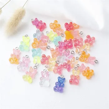 

100pcs 12mmx21mm Bear Charms Resin Cabochons Glitter Gummy Candy Necklace Keychain Pendant DIY Making Accessories