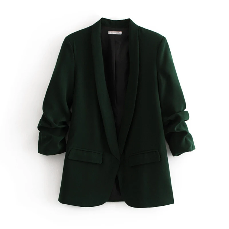 dark green Liva девушка Весна Осень Slim Fit Женские официальные пиджаки офисная работа открытый передний зазубренный Женский блейзер пальто горячая распродажа мода - Цвет: dark green