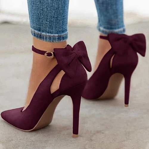 Women High Heels Woman Sexy Pointed Toe Pumps Women's Thin Heels Ladies Buckle Strap Fashion Bowknot Shoes Female Plus Size 43 2