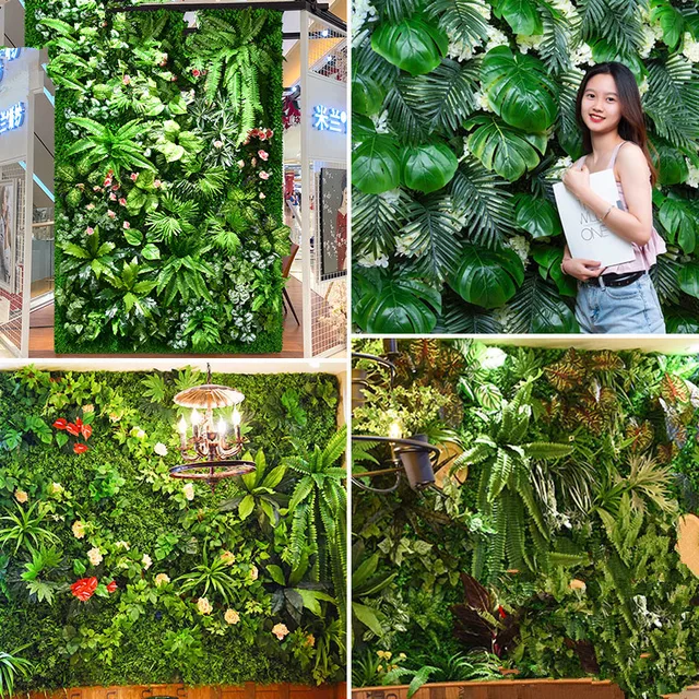 Lot De 4 Plantes Murales - 25 X 25 Cm - Protection UV - Résistant Aux Intempéries - Pour L'intérieur Et L'extérieur - Balcon - Jardin - Mariage - Plantes Artificielles à Feuilles Persistantes (001