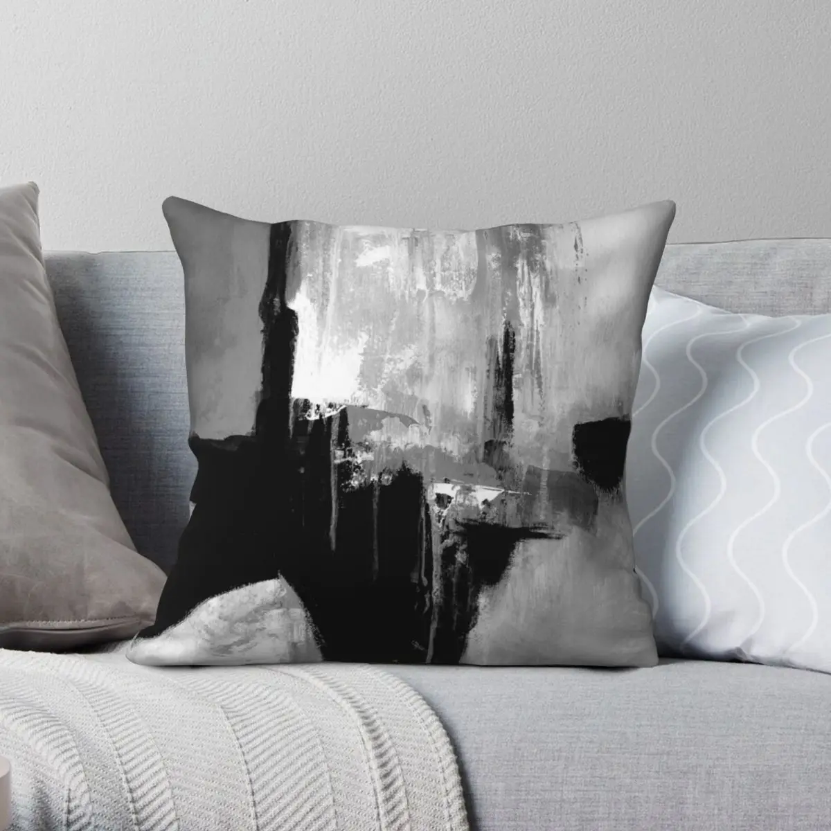 

Black White Horizontal Square Pillowcase Polyester Linen Velvet Creative Zip Decor Home Cushion Case