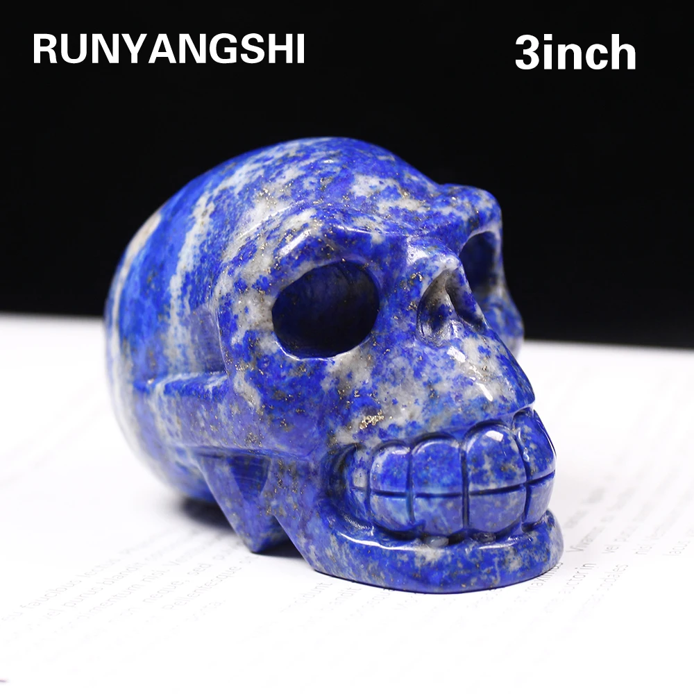 Runyangshi 3 дюйма натуральный Лазурит хрустальный череп камень для резьбы аура