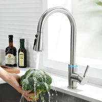 Brushed Nickel Kitchen Faucet Single Hole LED Style Pull Out Spout Kitchen Sink Stream Sprayer Head Black Mixer Tap LED 866006 3