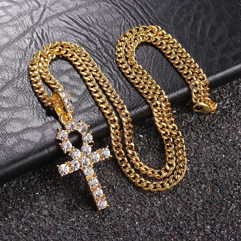 Iced Out Крест из горного хрусталя с кристаллами ожерелье подвеска золота черного