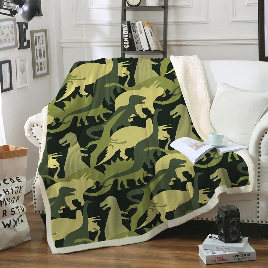 

Cartoon Microfiber Dinosaur Plush Blanket On Bed Sofa Bedding Dinosaur Family Blanket For Kids Soft Warm Coral Fleece Blanket