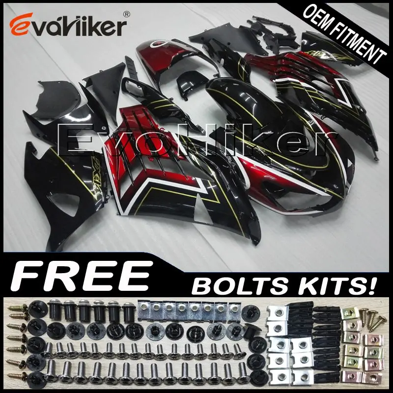 A Заказной обтекатель кузова мотоцикла комплект для ZX-14R 2006-2011 ZX14R 2012- ABS мотор панели литьевой формы черный красный+ подарки - Цвет: A