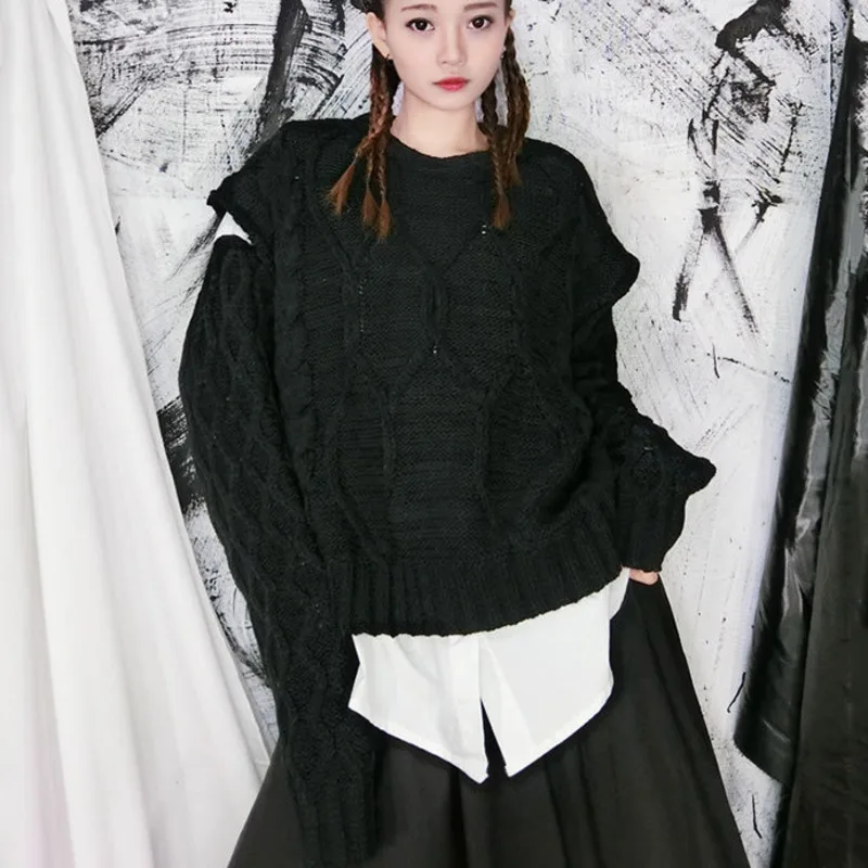 

Europe Trend Fake Two Sweater Streetwear Plus Size Loose Plus Size Pullover Women Korean Style Women Clothes 2020 Spring XJ3476