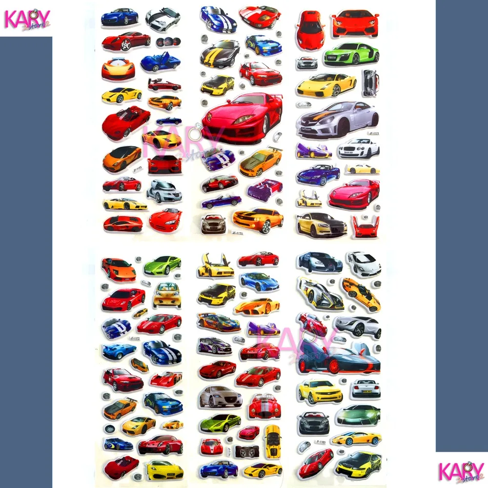 6 Sheets Racing Super Sports Car Scrapbooking Luggage Laptop Bubble Stickers Reward Kid Children Toys Factory 2
