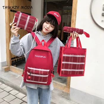 

4Pcs Set School Backpack Canvas Girls School Bags 2020 New Fashion Kids Shoulder Bags Large Capacity Primary School Backpack