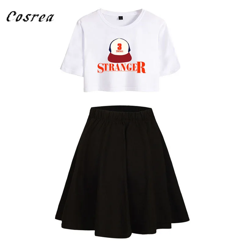 Cosrea TV Stranger Things Dustin Cosplay costume women Suit skirt Summer girl T-Shirt blouse long skirt Eleven Cosplay dress