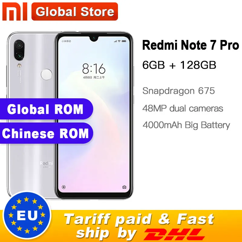 Глобальный Встроенная память Xiaomi Redmi Note 7 Pro 128 ГБ 6 Оперативная телефона Snapdragon 675 Octa