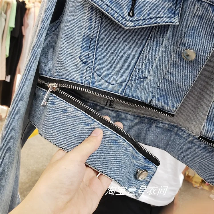 Лето-осень супер короткая джинсовая куртка бренда Denim Для женщин корейский стиль моды молния BF джинсовые шорты для девочек; куртка для девочек; студенческие пальто
