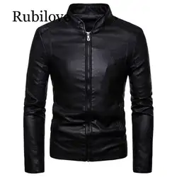 Rubilove мужские кожаные куртки осень новый мужской корейский стиль Тонкий воротник pu кожаная куртка