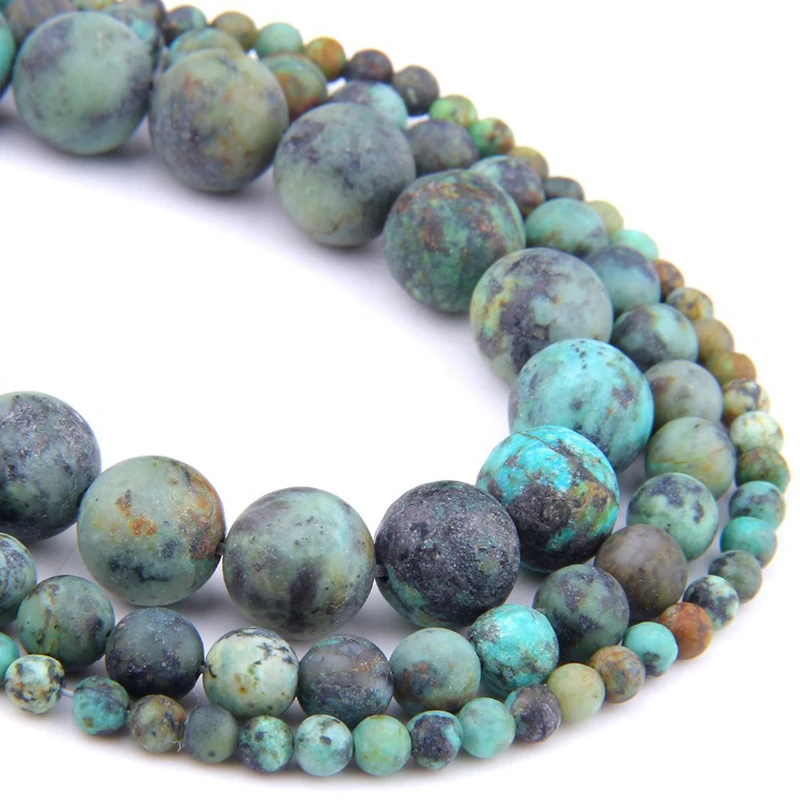 

Natural Matte Gorgeou Africa Dark Green Turquoises Frosted round natural spacer stone loose beads 6-12MM Size For Jewelry Making