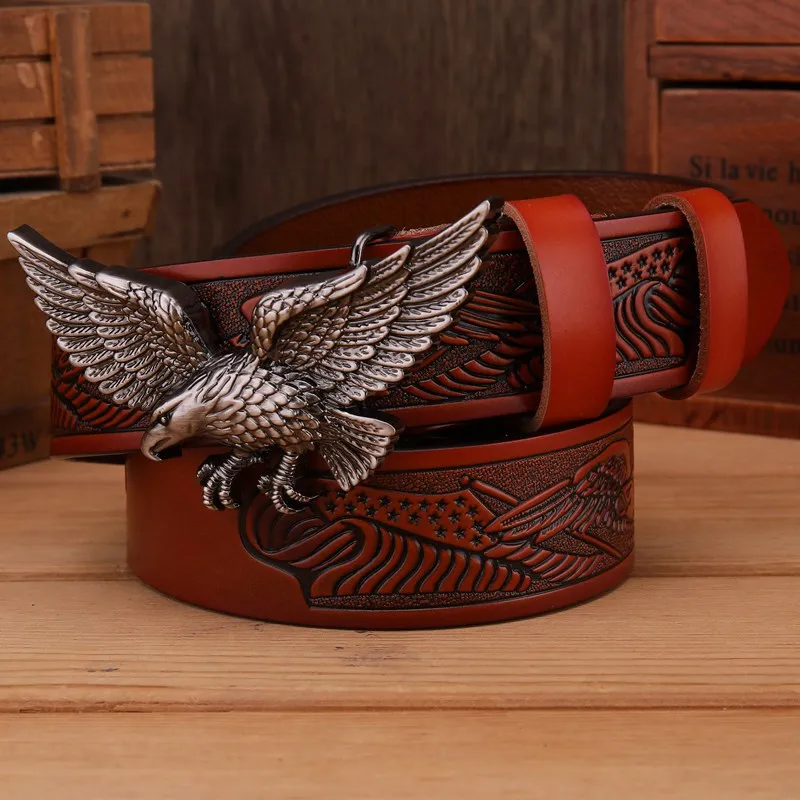 silver hawk brown Новинка, ремень с орлом для мужчин, ремни, роскошный спилок, натуральная кожа, дизайнерский ремень для мужчин, высокое качество, коричневый, кофейный, верблюжий, ястреб, золотой, 115 - Цвет: silver hawk brown