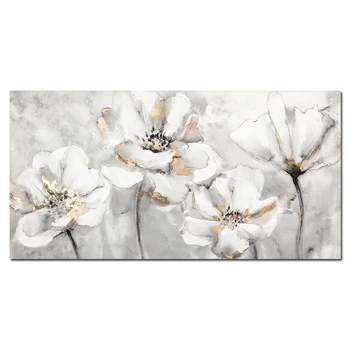 Painting of White and Golden Flowers Printed on Canvas 5