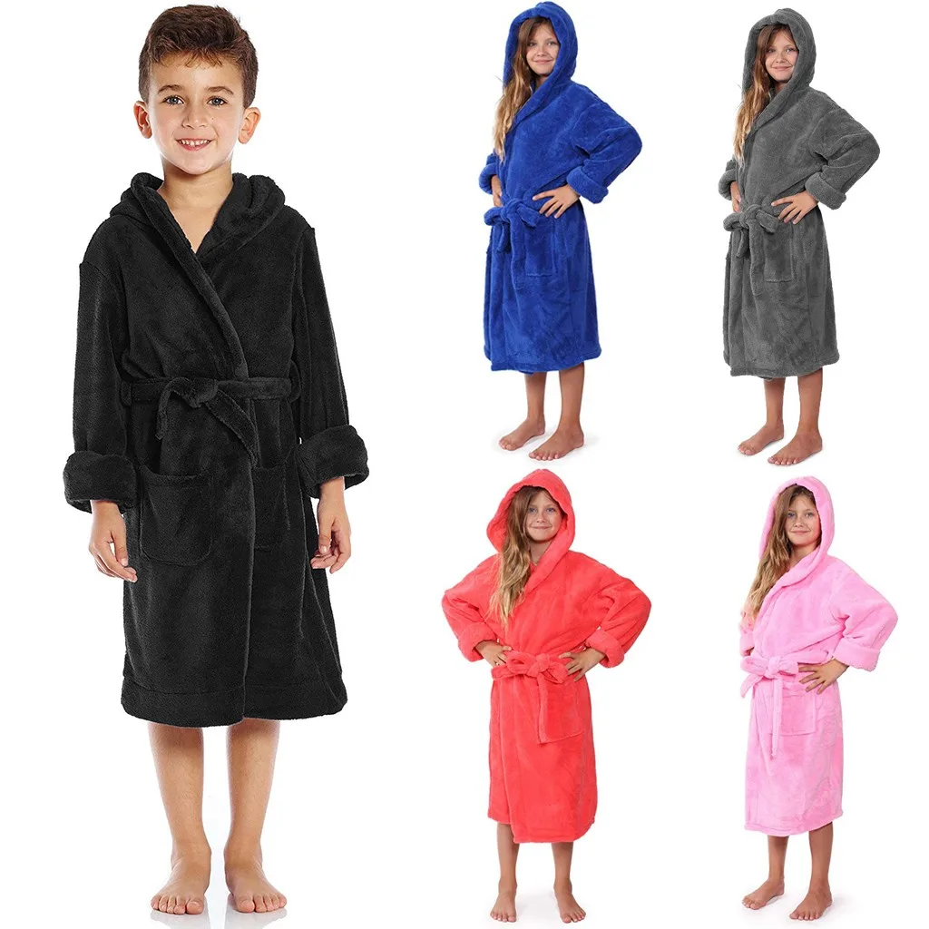 Банный халат с капюшоном; одежда для сна для малышей; однотонные фланелевые банные халаты для маленьких мальчиков и девочек; ночная рубашка; пижамы; одежда для сна для детей