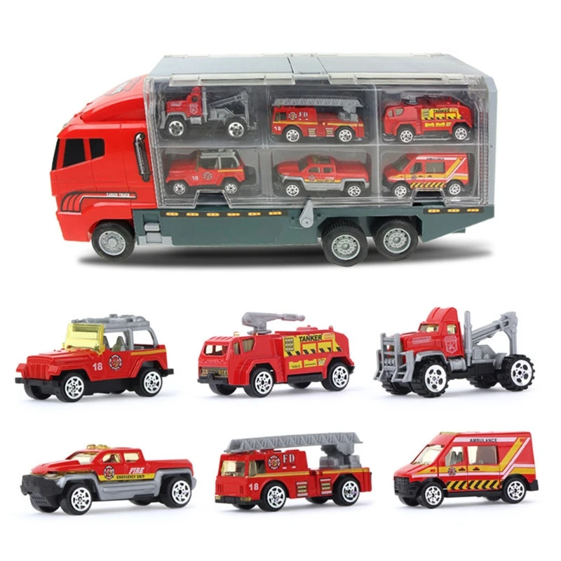 

1Set Mini Alloy Police Car Engineering Toys Fire Vehicle Model Truck with Ejection Carry Function Kids Children Gifts